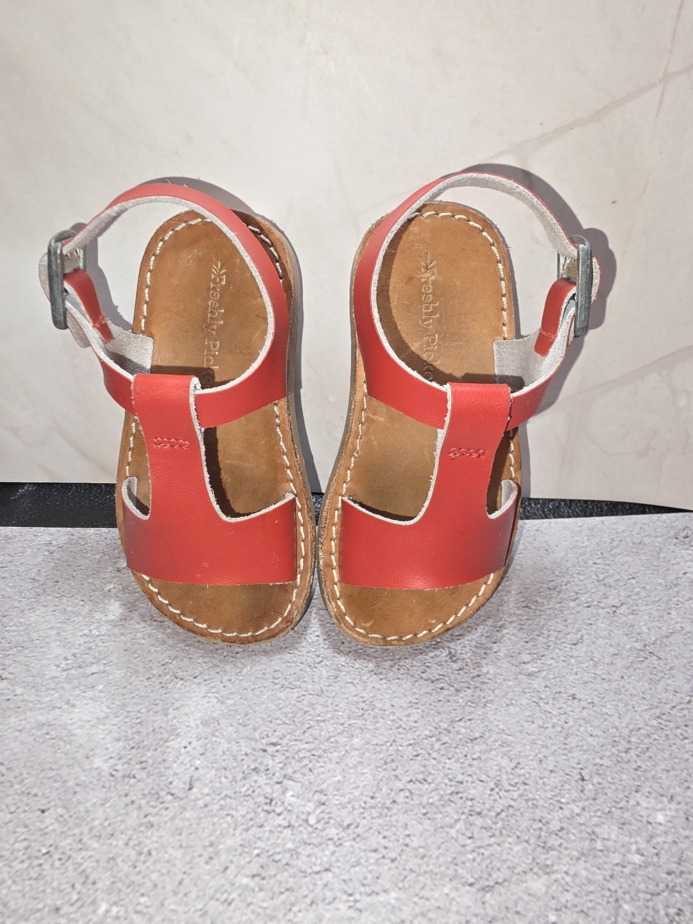 Freshly Picked Red Leather T-Strap Kids Sandals